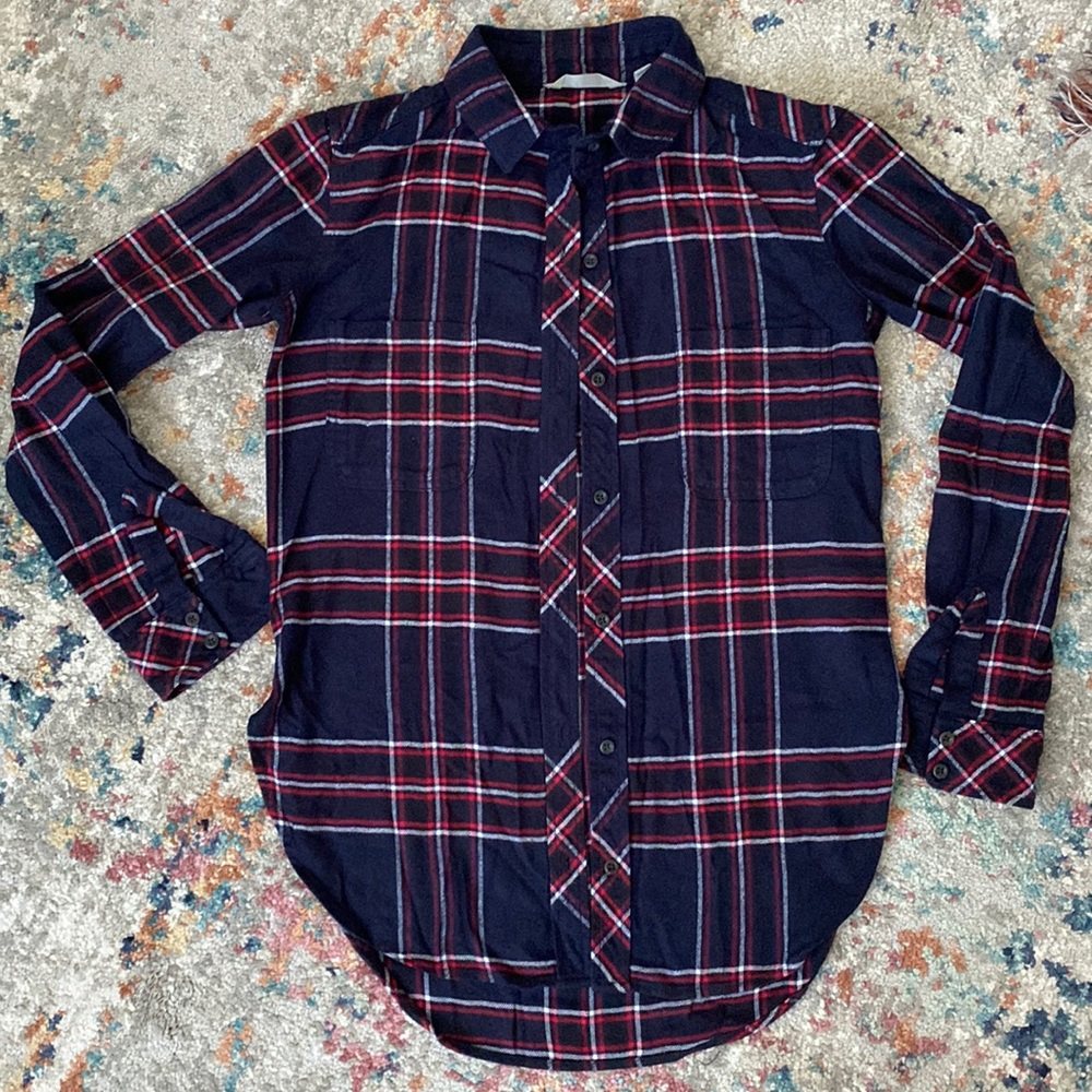 Plaid long sleeve button down tunic